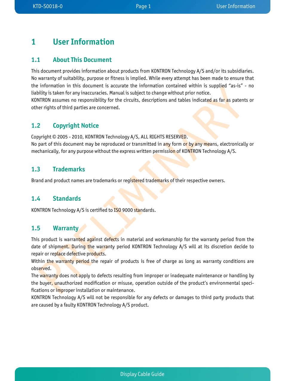 1user information | Kontron JRexplus-LX Display Cable User Manual | Page 3 / 19