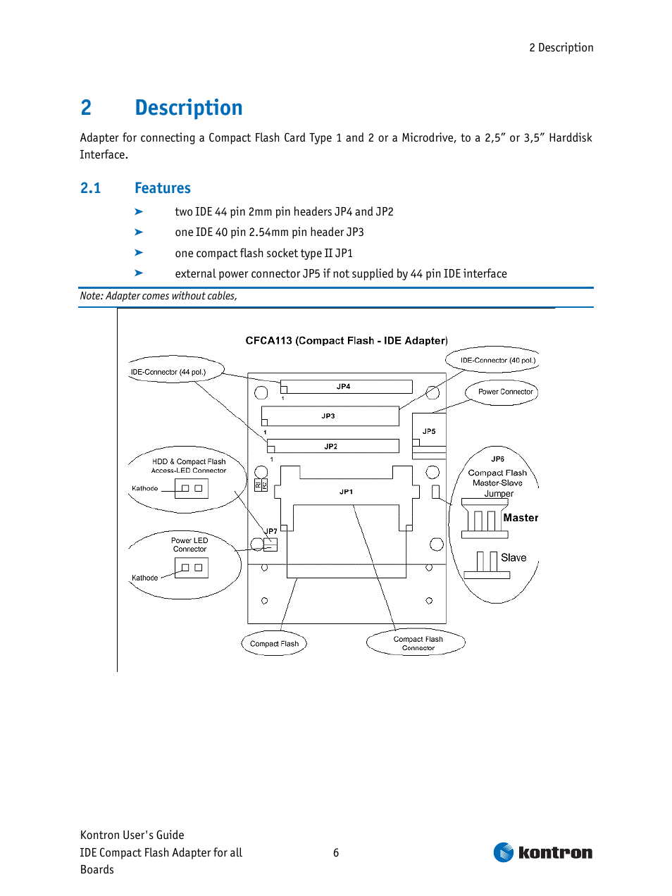 Description, Features | Kontron CFC-ADA-1 User Manual | Page 6 / 10