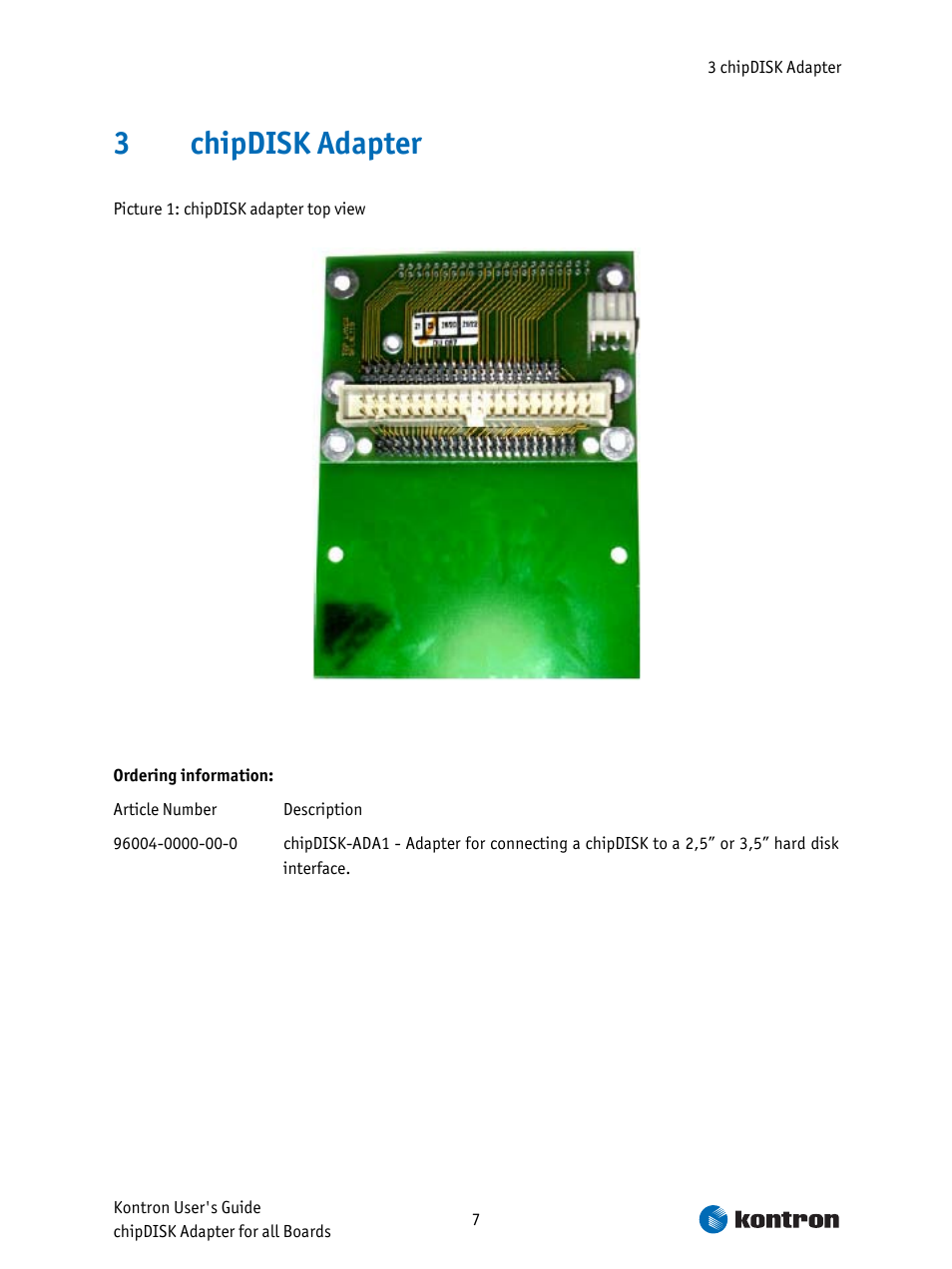 Chipdisk adapter, 3chipdisk adapter | Kontron chipDISK-ADA1 User Manual | Page 7 / 8