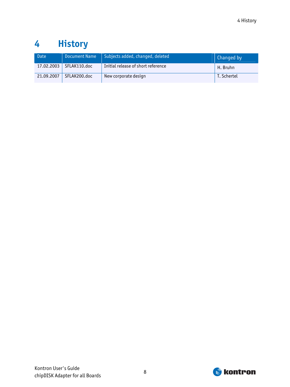 History, 4history | Kontron chipDISK-ADA1 User Manual | Page 8 / 8