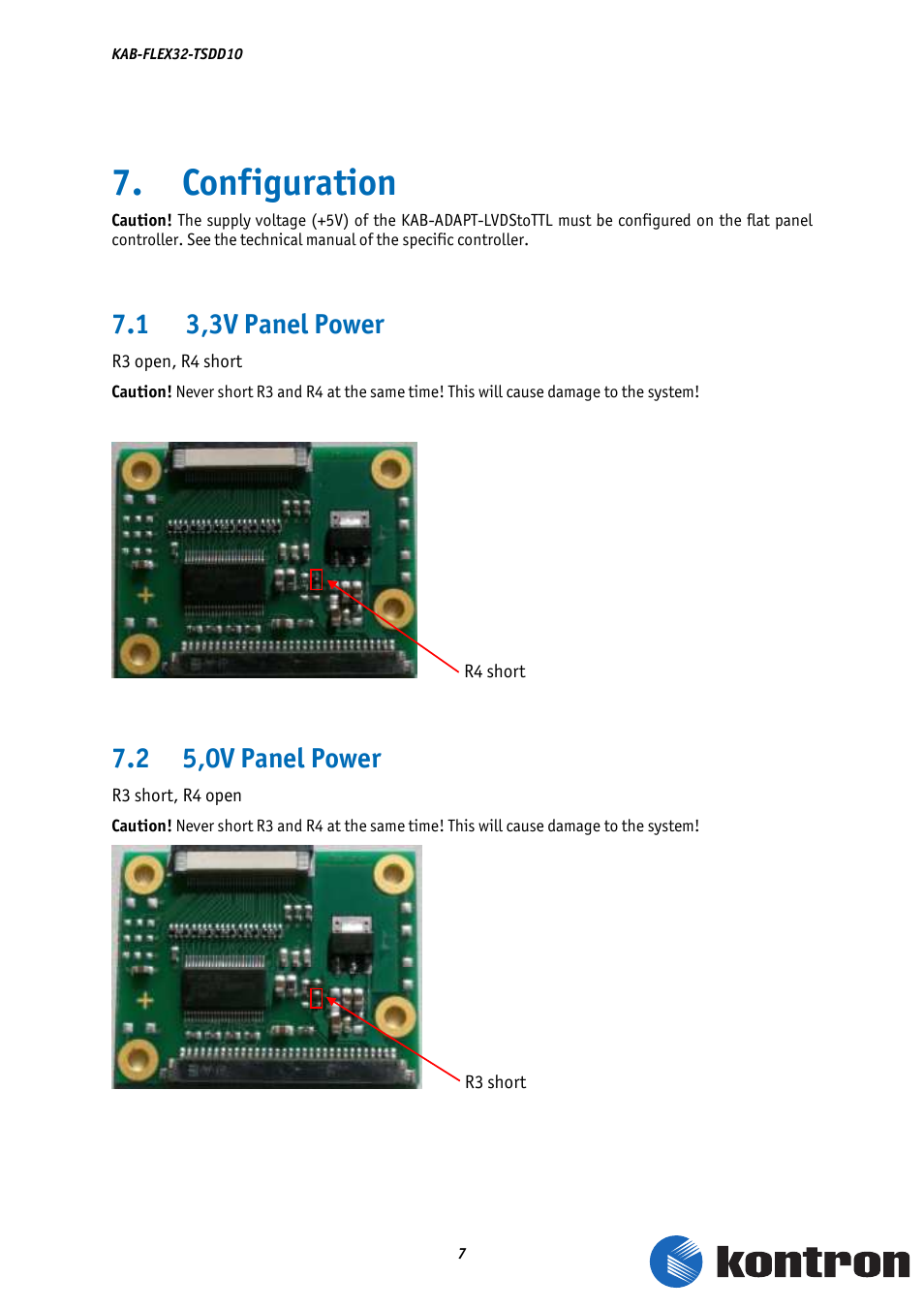 Configuration, 3,3v panel power, 2 5,0v panel power | Kontron KAB-Adapt-LVDStoTTL User Manual | Page 9 / 10