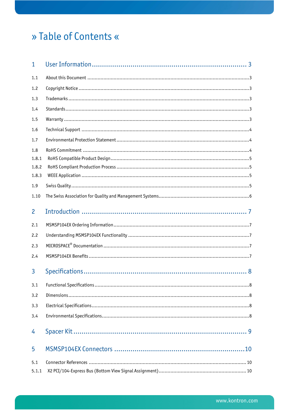 Kontron MSMSP104EX User Manual | Page 3 / 20
