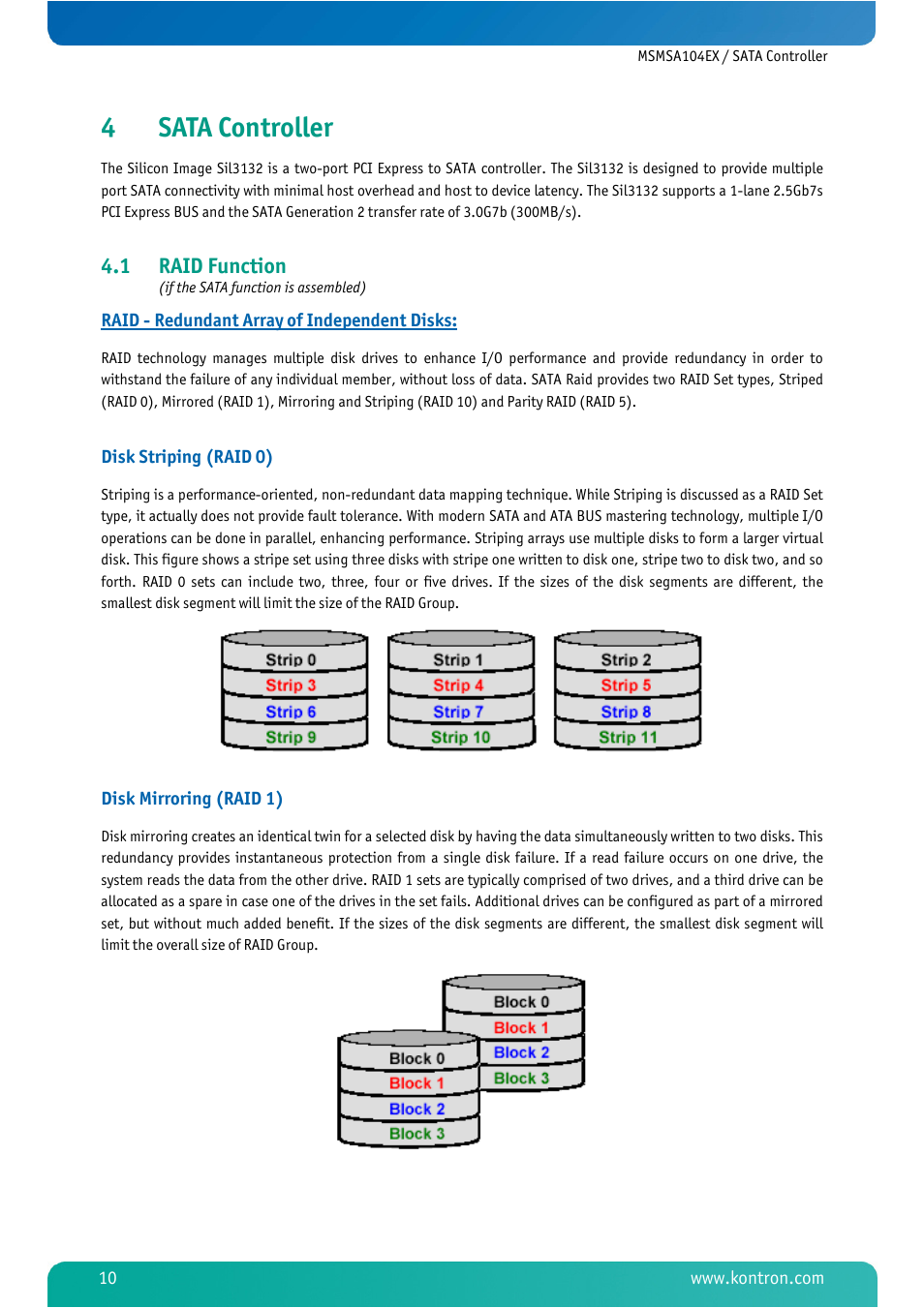 4 sata controller, Sata controller, Raid function (if the sata function is assembled) | 4sata controller, 1 raid function | Kontron MSMSA104EX User Manual | Page 12 / 28