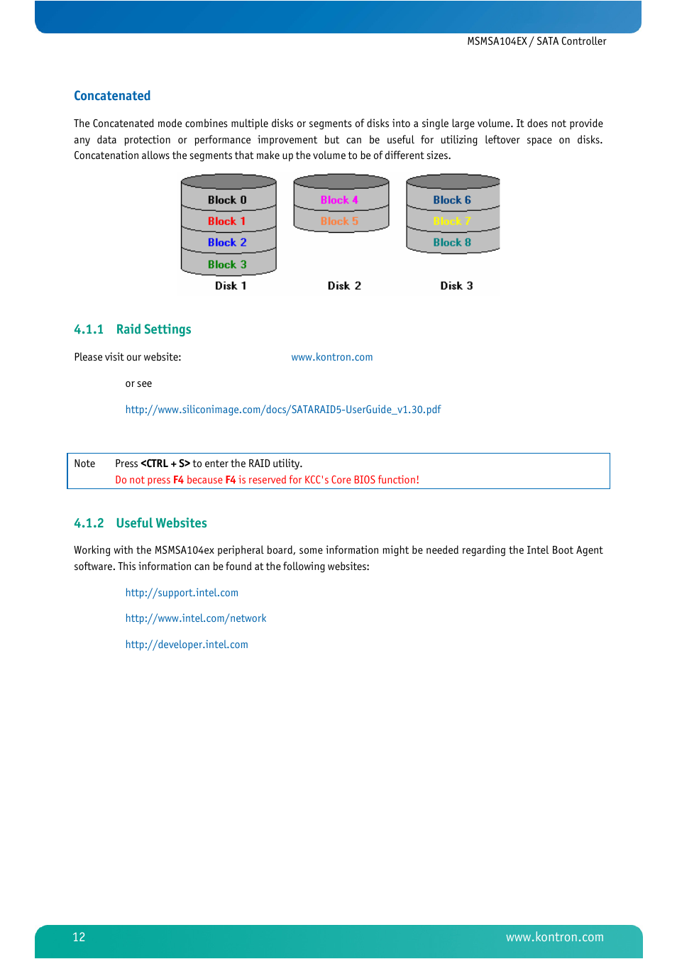 1 raid settings, 2 useful websites, Raid settings | Useful websites | Kontron MSMSA104EX User Manual | Page 14 / 28