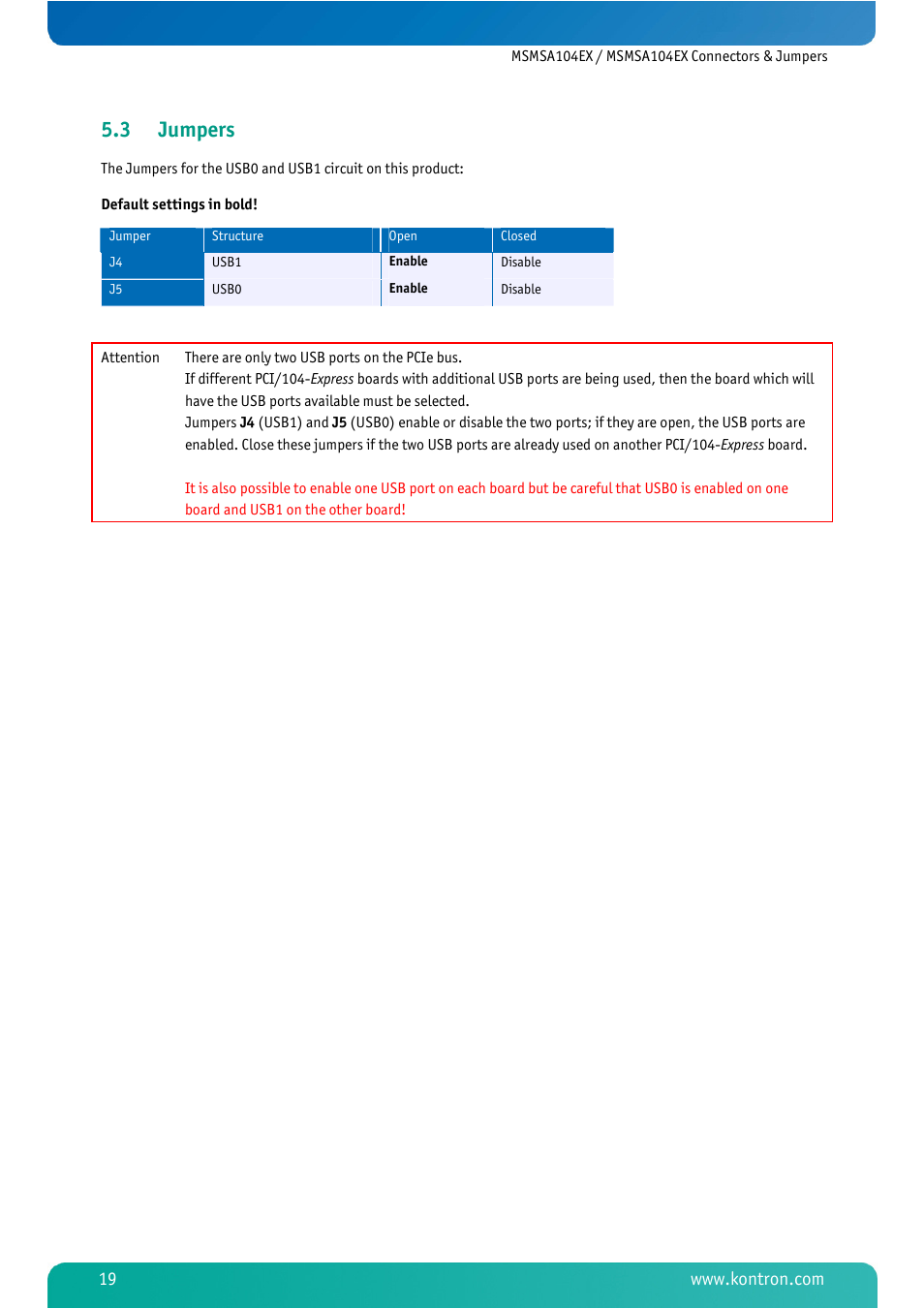 3 jumpers, Jumpers | Kontron MSMSA104EX User Manual | Page 21 / 28