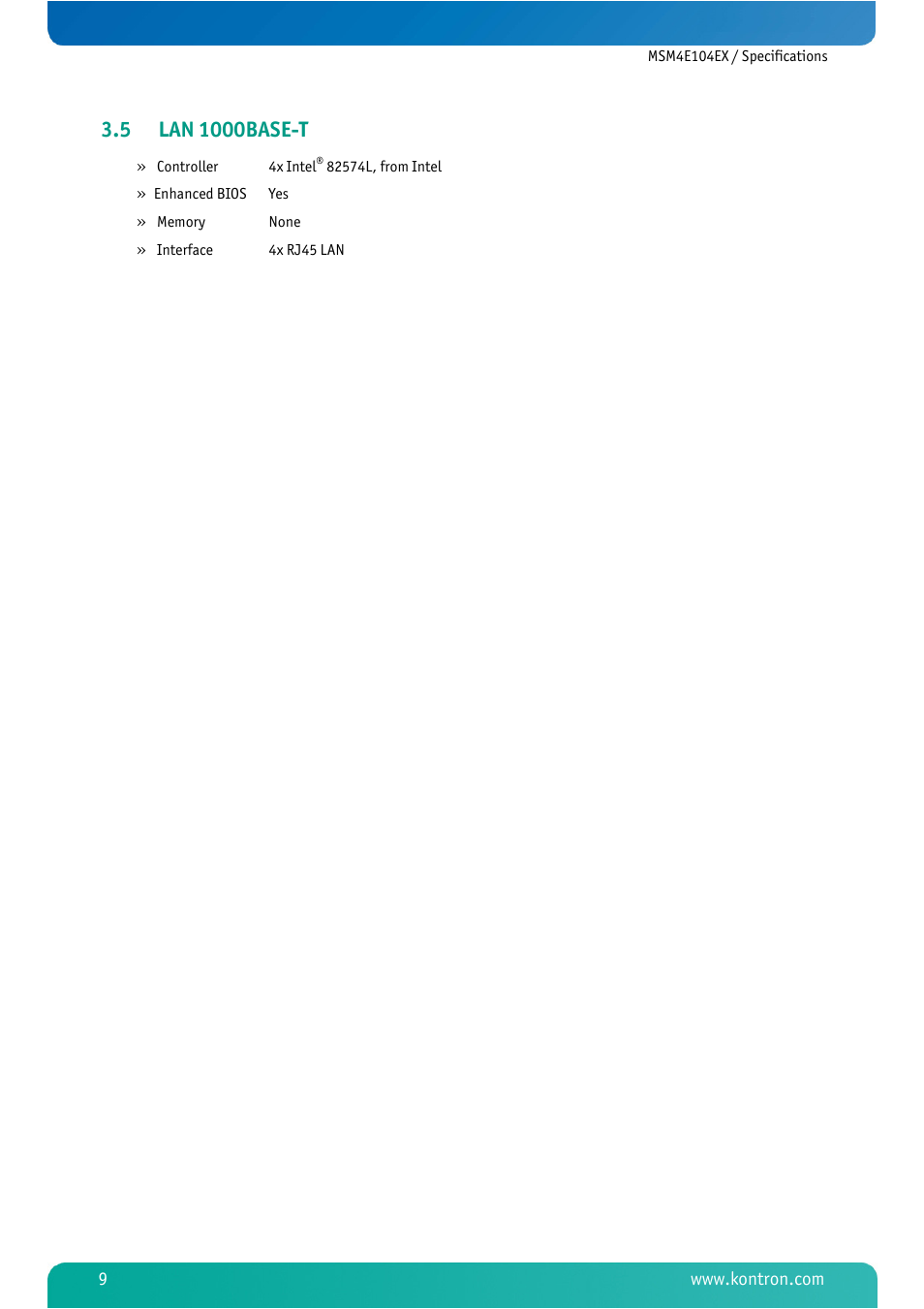 5 lan 1000base-t, Lan 1000base-t | Kontron MSM4E104EX User Manual | Page 11 / 27