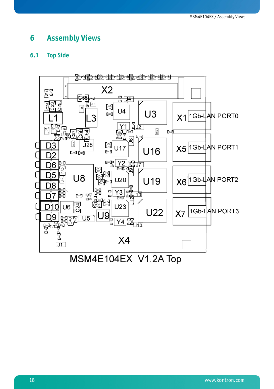 6 assembly views, 1 top side, Assembly views | Top side, 6assembly views | Kontron MSM4E104EX User Manual | Page 20 / 27