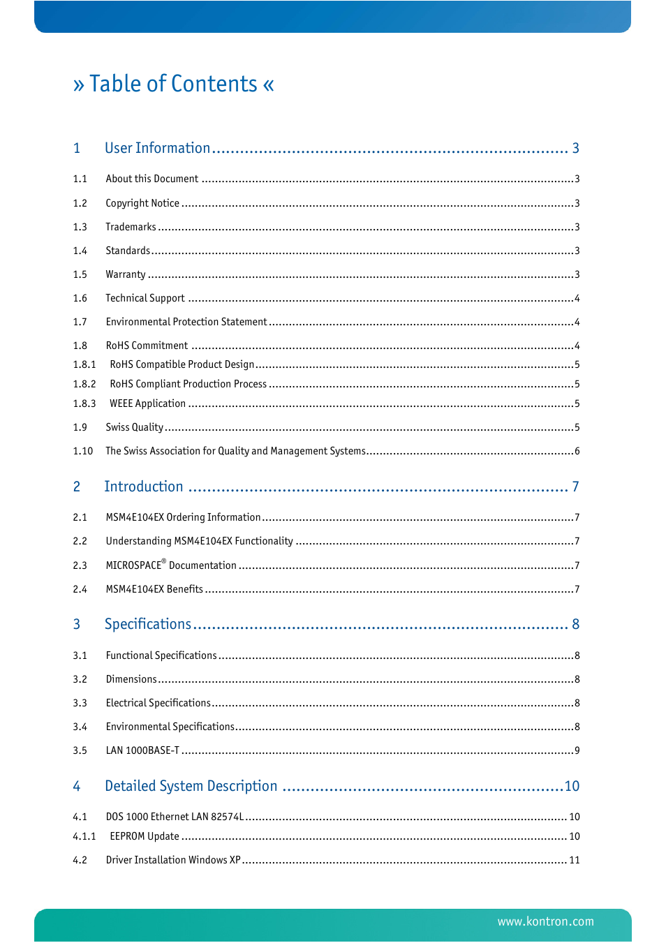 Kontron MSM4E104EX User Manual | Page 3 / 27