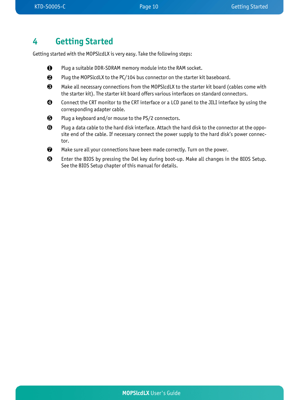4getting started | Kontron MOPSlcdLX User Manual | Page 14 / 54