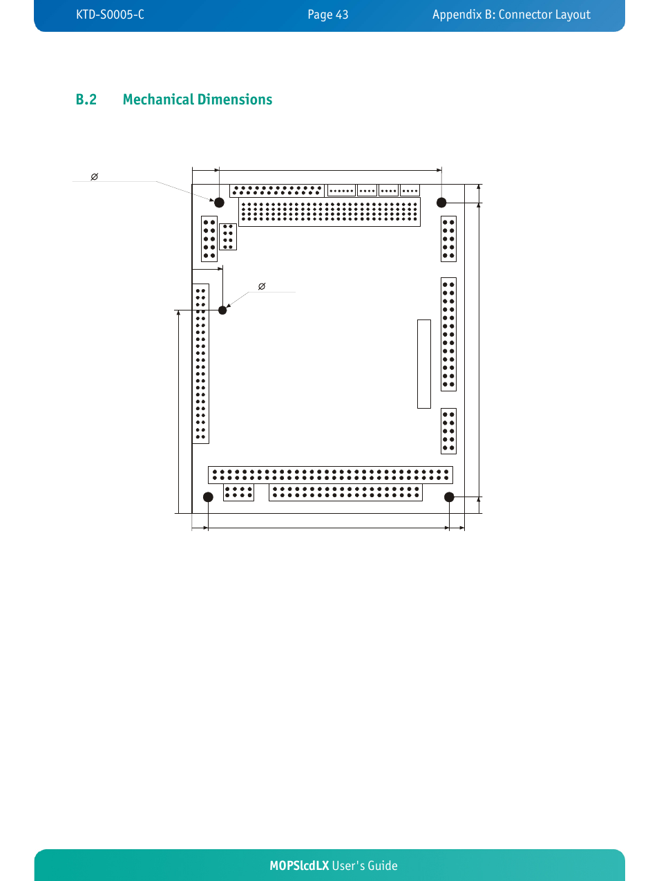 B.2 mechanical dimensions, Mopslcdlx user's guide | Kontron MOPSlcdLX User Manual | Page 47 / 54