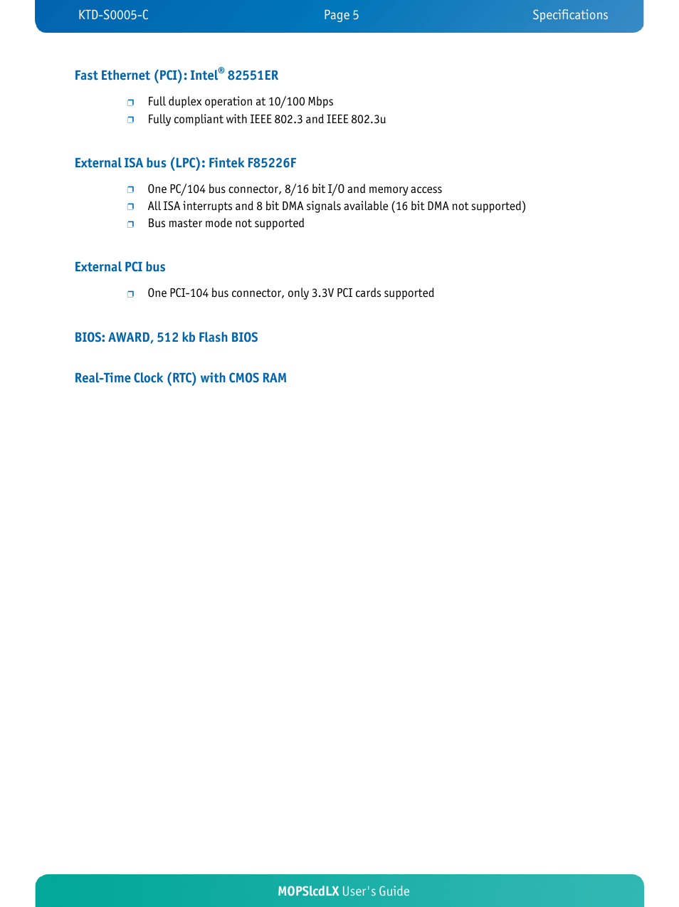 Mopslcdlx user's guide fast ethernet (pci): intel, External pci bus | Kontron MOPSlcdLX User Manual | Page 9 / 54