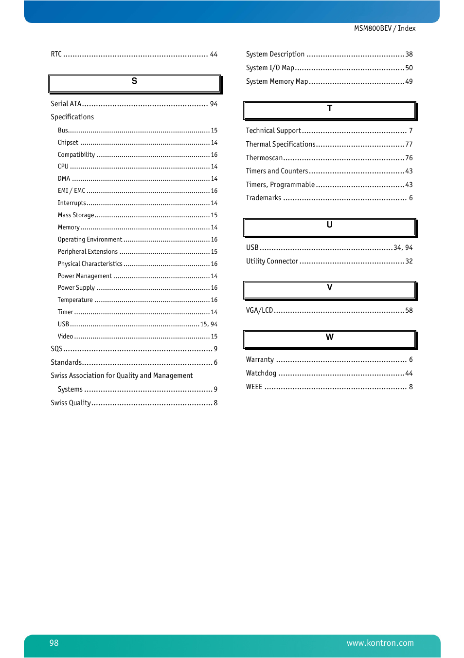 Kontron MSM800BEV User Manual | Page 100 / 101