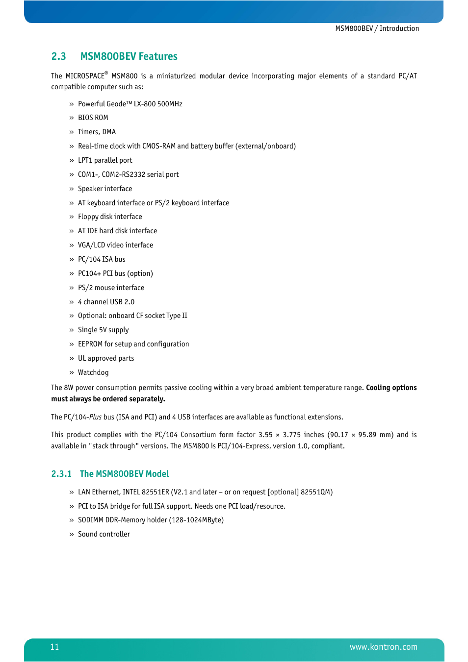 3 msm800bev features, 1 the msm800bev model, Msm800bev features | The msm800bev model | Kontron MSM800BEV User Manual | Page 13 / 101