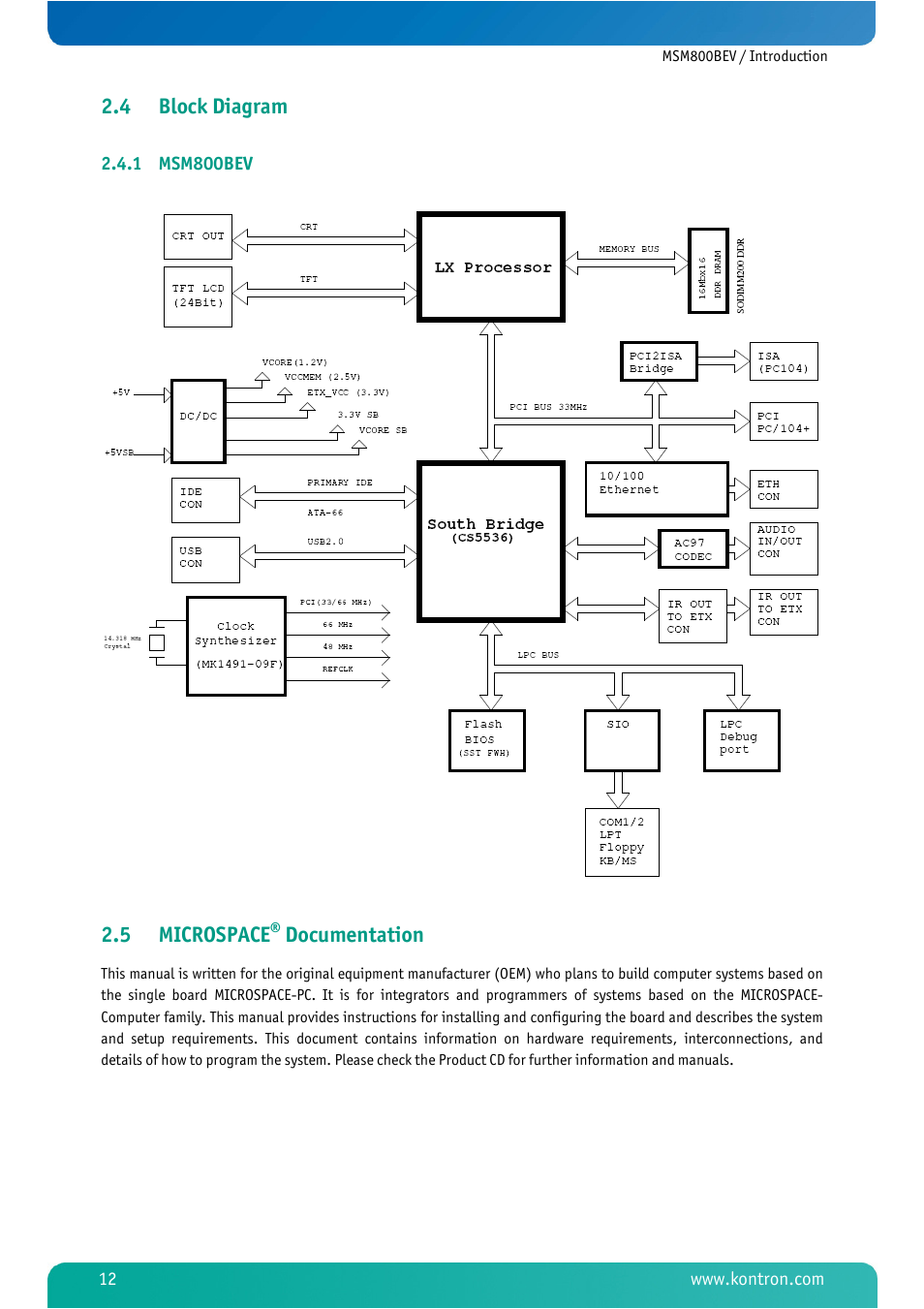 4 block diagram, 1 msm800bev, 5 microspace® documentation | Block diagram, Msm800bev, Microspace, Documentation, 5 microspace | Kontron MSM800BEV User Manual | Page 14 / 101