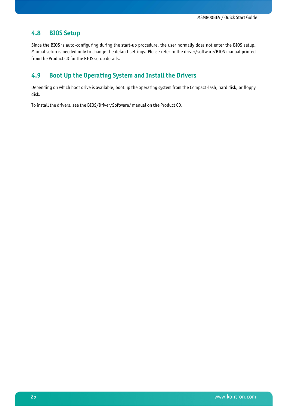 8 bios setup, Bios setup | Kontron MSM800BEV User Manual | Page 27 / 101