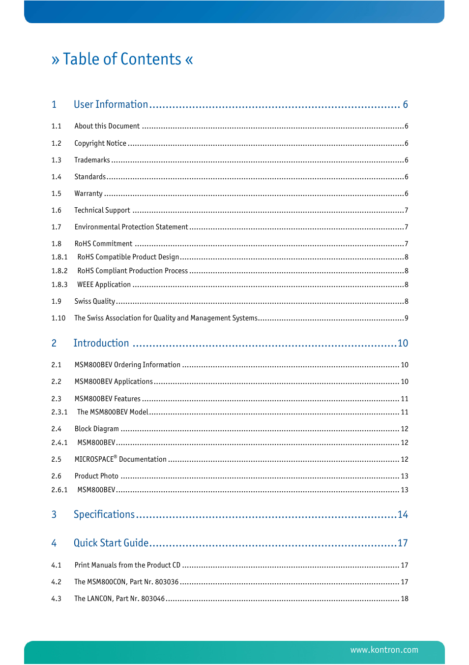 Kontron MSM800BEV User Manual | Page 3 / 101