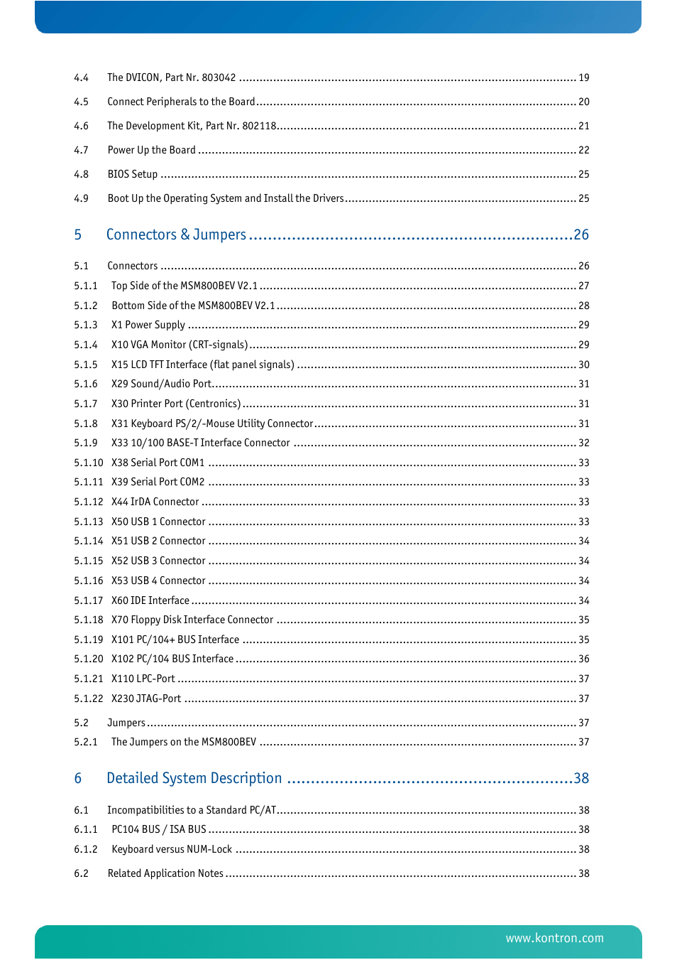 Connectors & jumpers, Detailed system description | Kontron MSM800BEV User Manual | Page 4 / 101