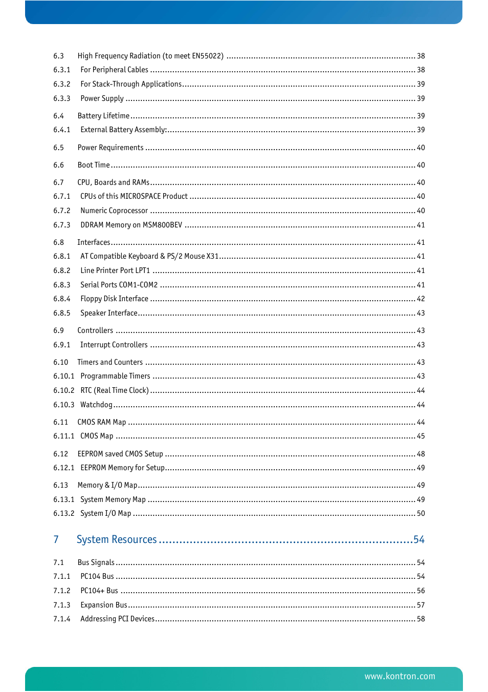 System resources | Kontron MSM800BEV User Manual | Page 5 / 101