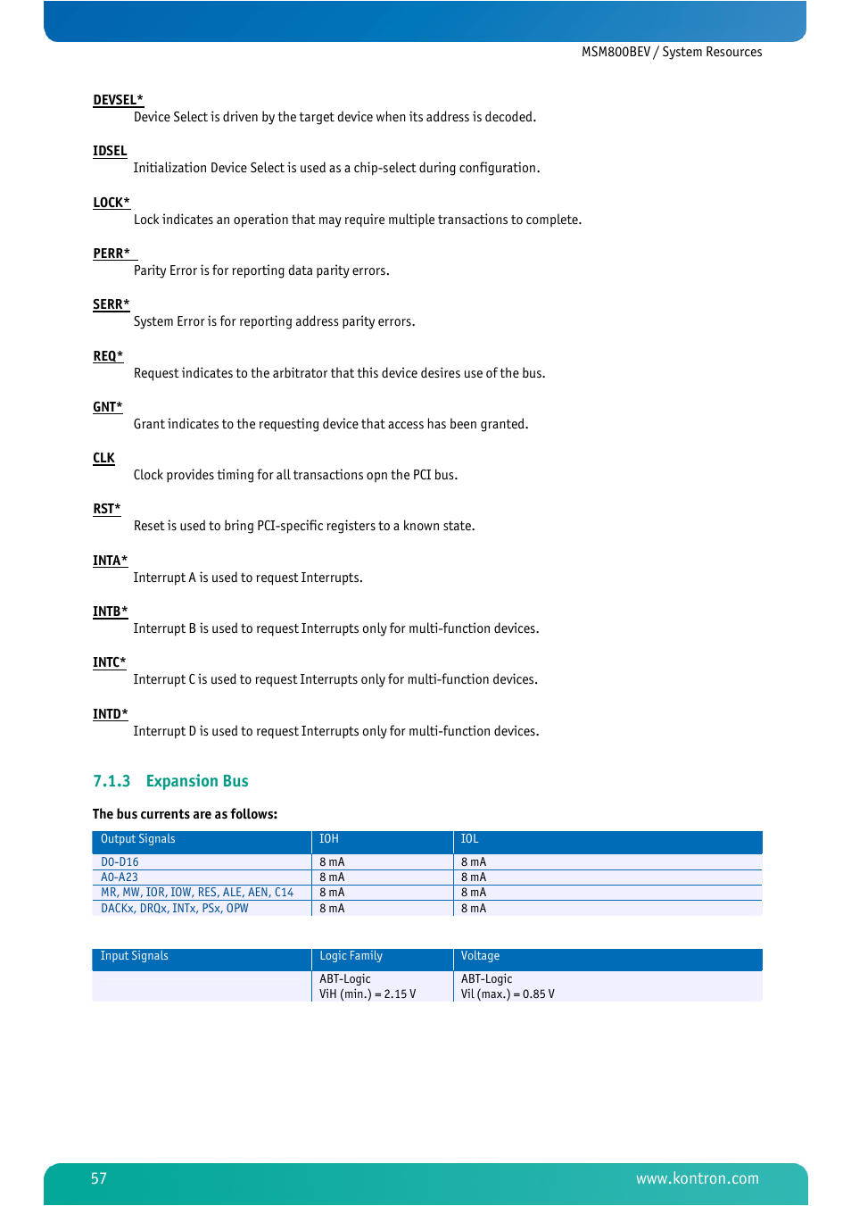 3 expansion bus, Expansion bus | Kontron MSM800BEV User Manual | Page 59 / 101