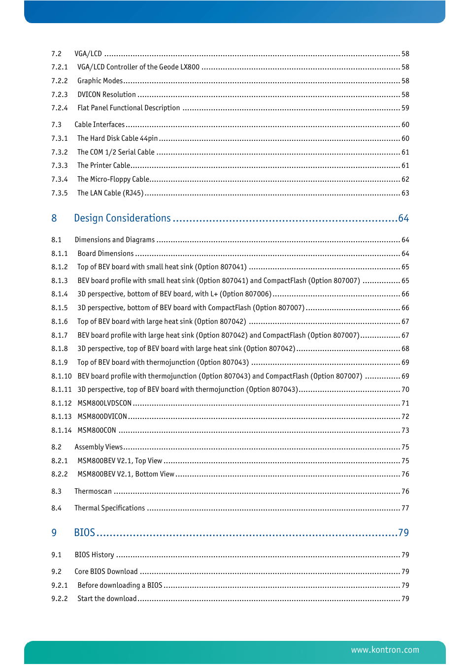 Design considerations, Bios | Kontron MSM800BEV User Manual | Page 6 / 101