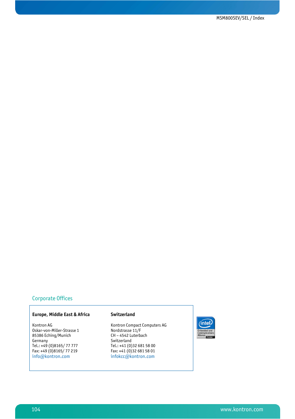 Corporate offices | Kontron MSM800SEL User Manual | Page 106 / 106