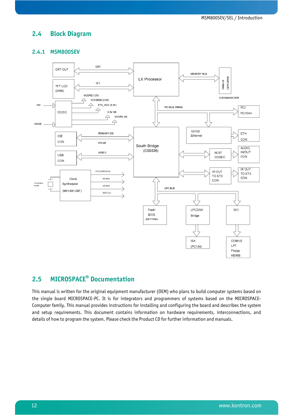 4 block diagram, 1 msm800sev, 5 microspace® documentation | Block diagram, Msm800sev, Microspace, Documentation, 5 microspace | Kontron MSM800SEL User Manual | Page 14 / 106