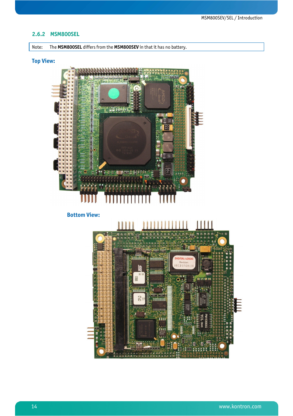 2 msm800sel, Msm800sel | Kontron MSM800SEL User Manual | Page 16 / 106