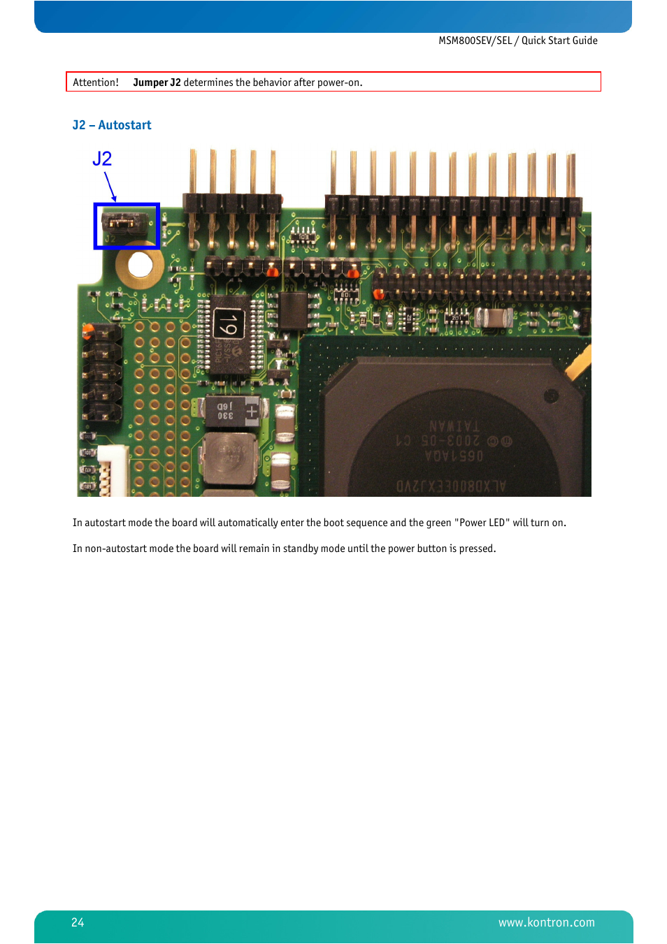 J2 – autostart | Kontron MSM800SEL User Manual | Page 26 / 106