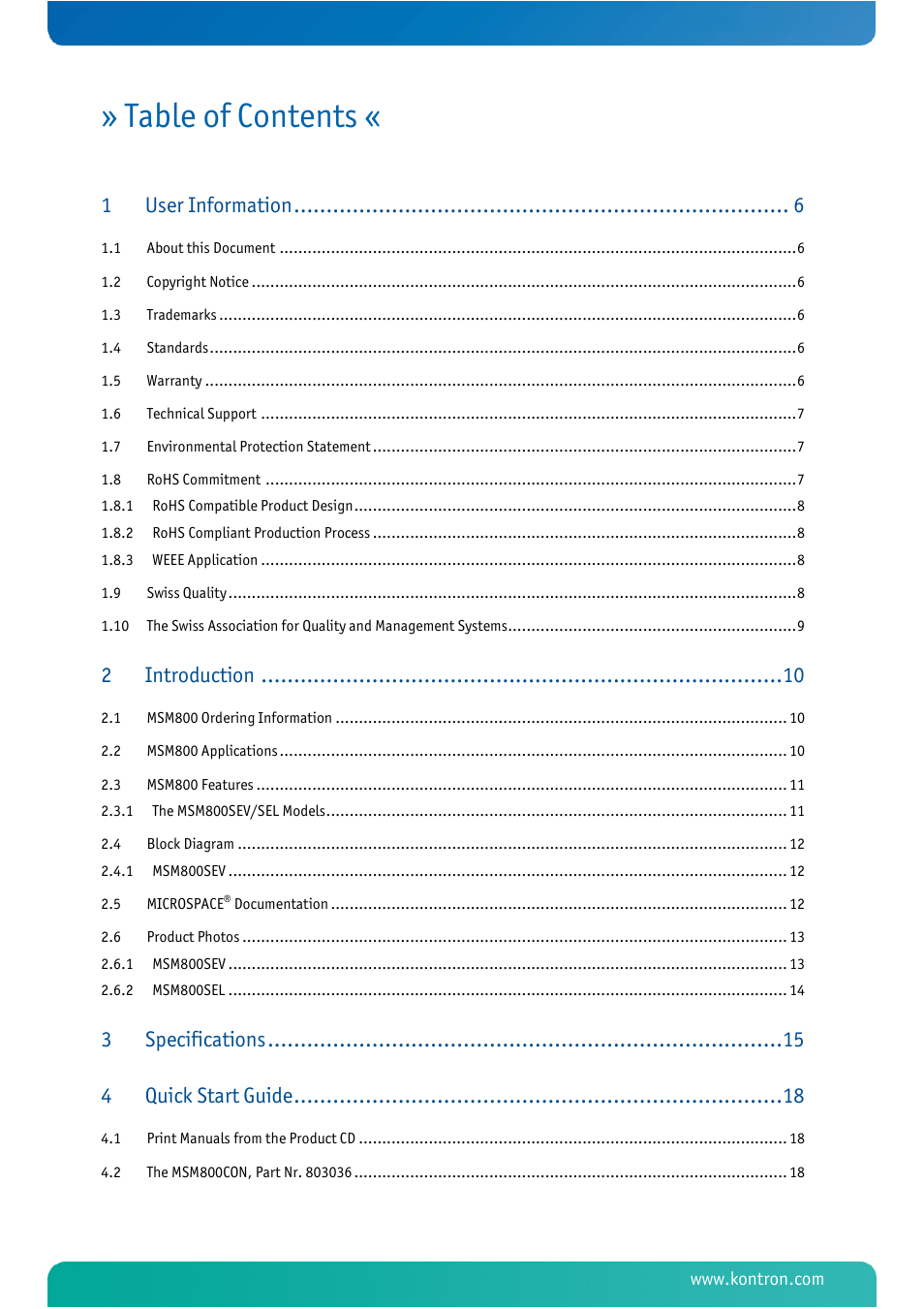 Kontron MSM800SEL User Manual | Page 3 / 106