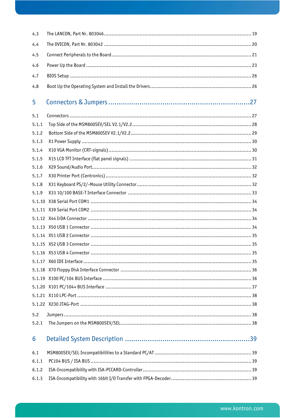 Connectors & jumpers, Detailed system description | Kontron MSM800SEL User Manual | Page 4 / 106