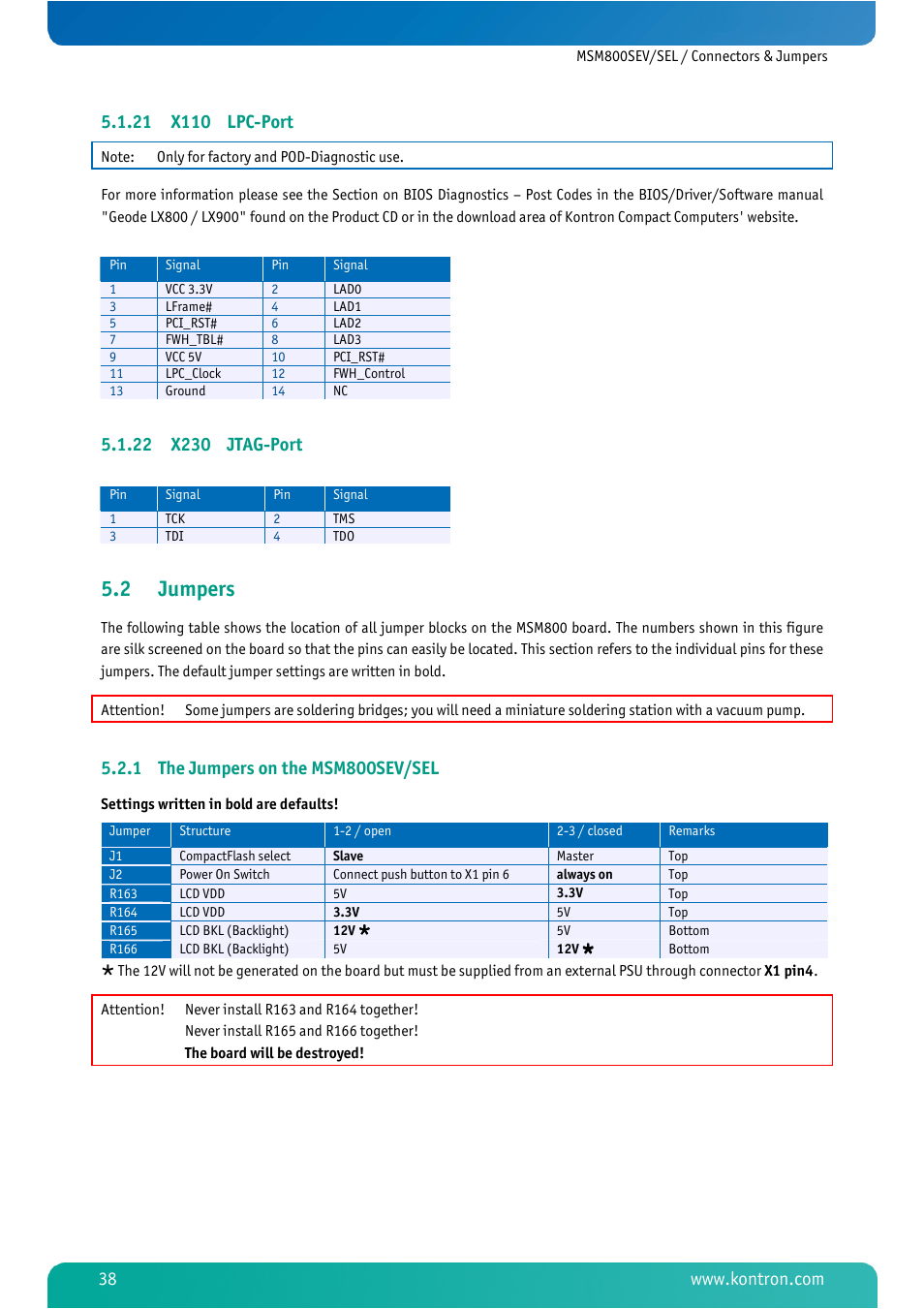 21 x110 lpc-port, 22 x230 jtag-port, 2 jumpers | 1 the jumpers on the msm800sev/sel, X110 lpc-port, X230 jtag-port, Jumpers, The jumpers on the msm800sev/sel | Kontron MSM800SEL User Manual | Page 40 / 106