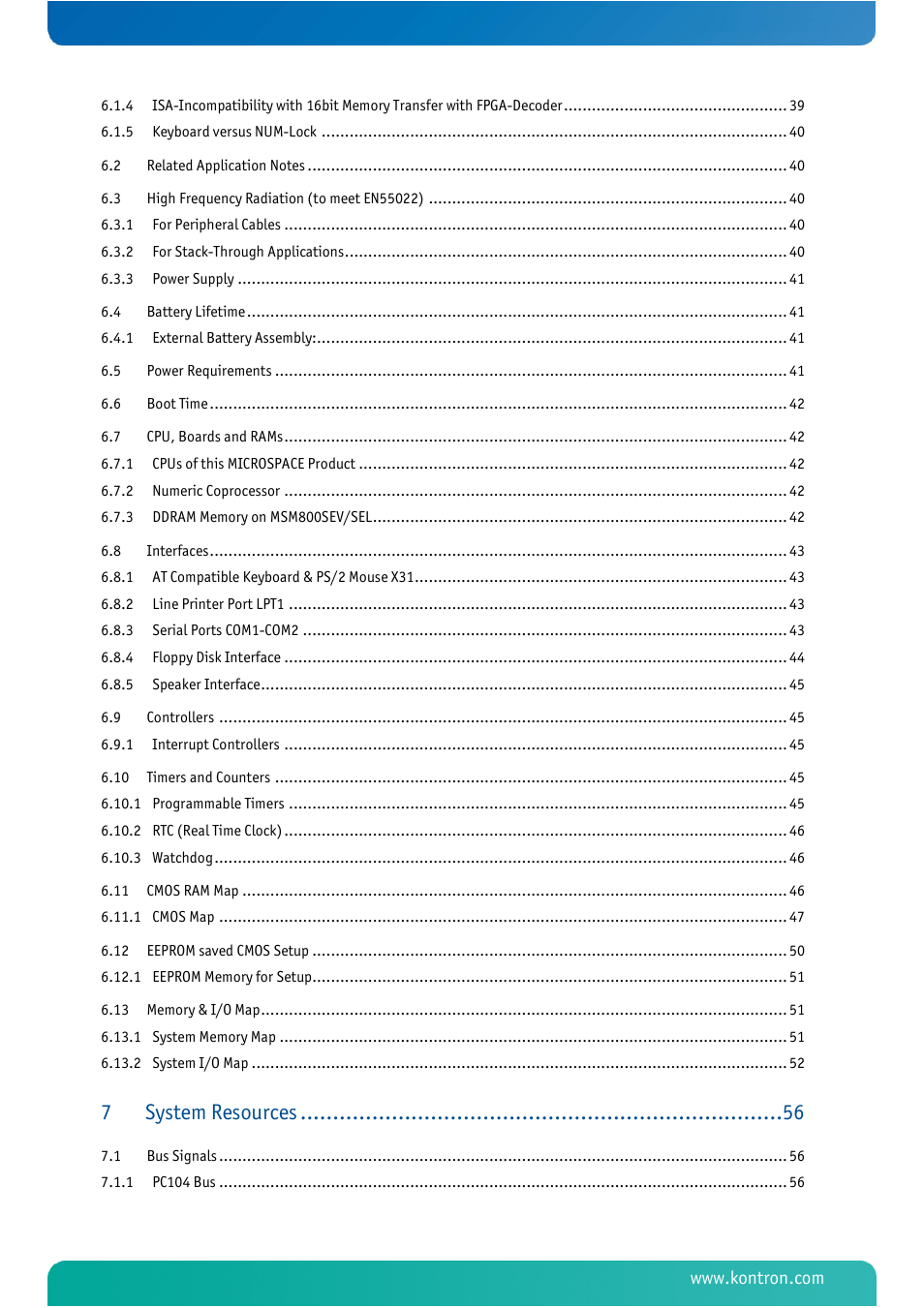 System resources | Kontron MSM800SEL User Manual | Page 5 / 106