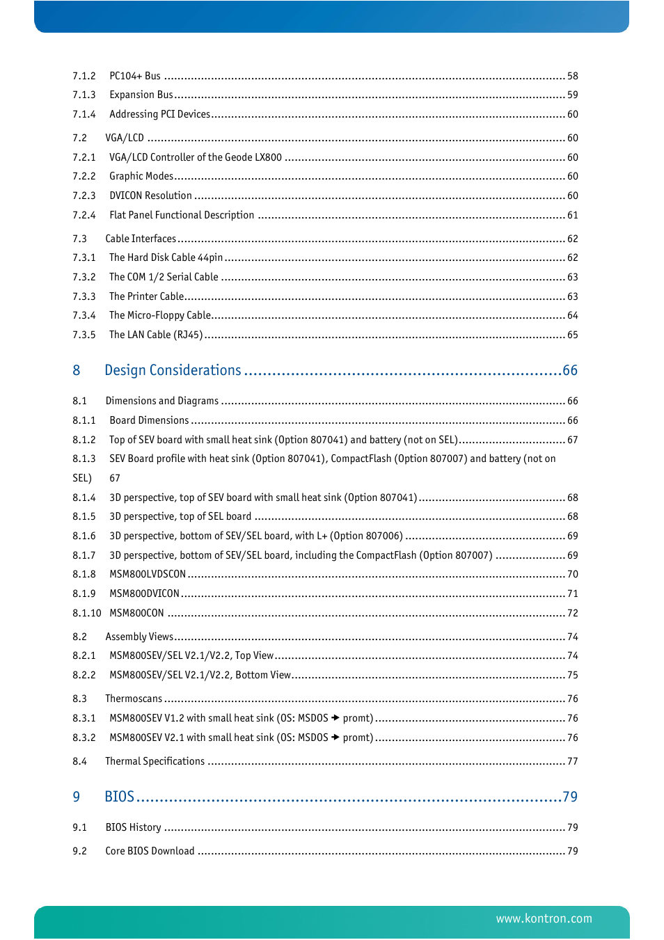 Design considerations, Bios | Kontron MSM800SEL User Manual | Page 6 / 106