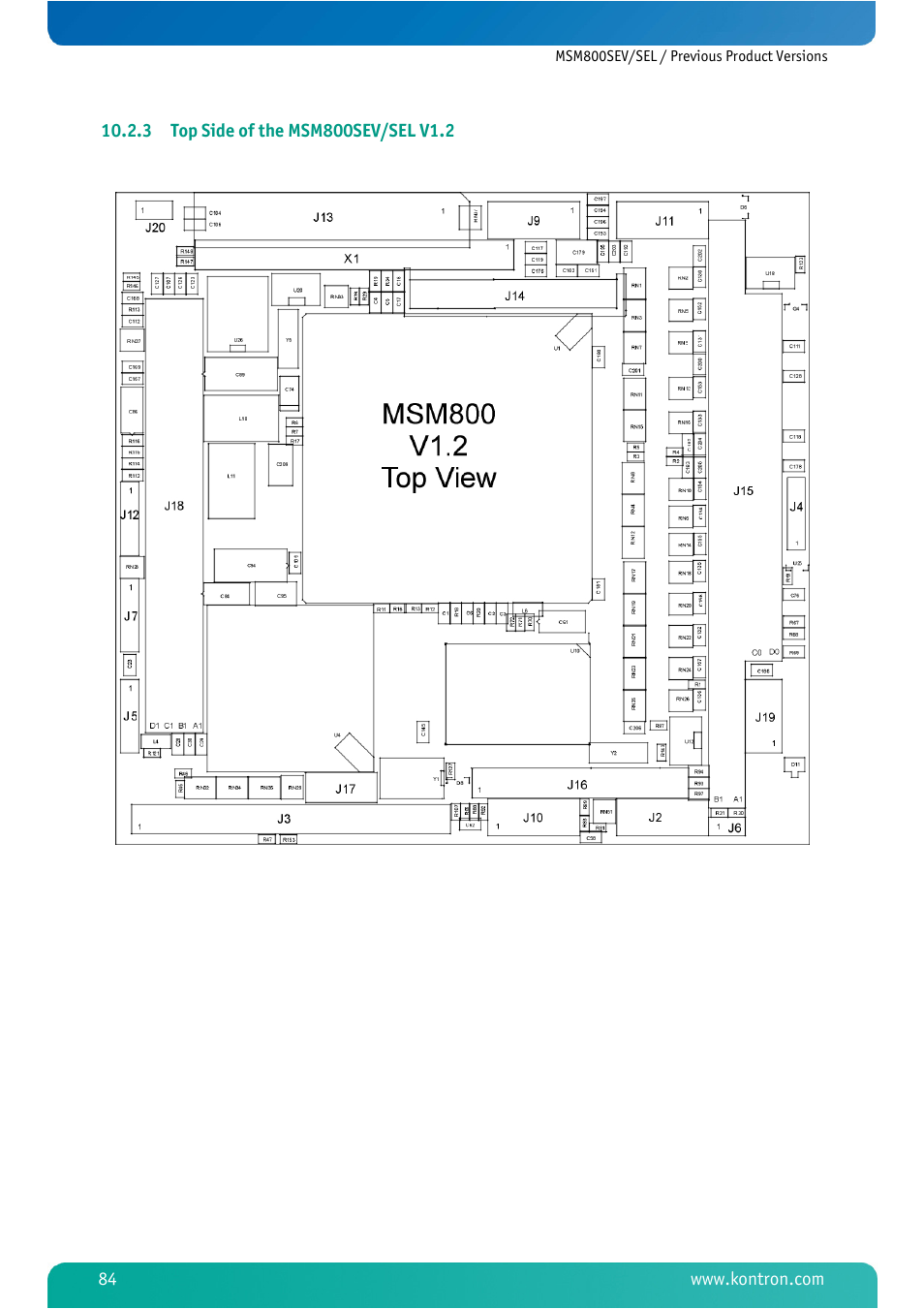 3 top side of the msm800sev/sel v1.2, Top side of the msm800sev/sel v1.2 | Kontron MSM800SEL User Manual | Page 86 / 106