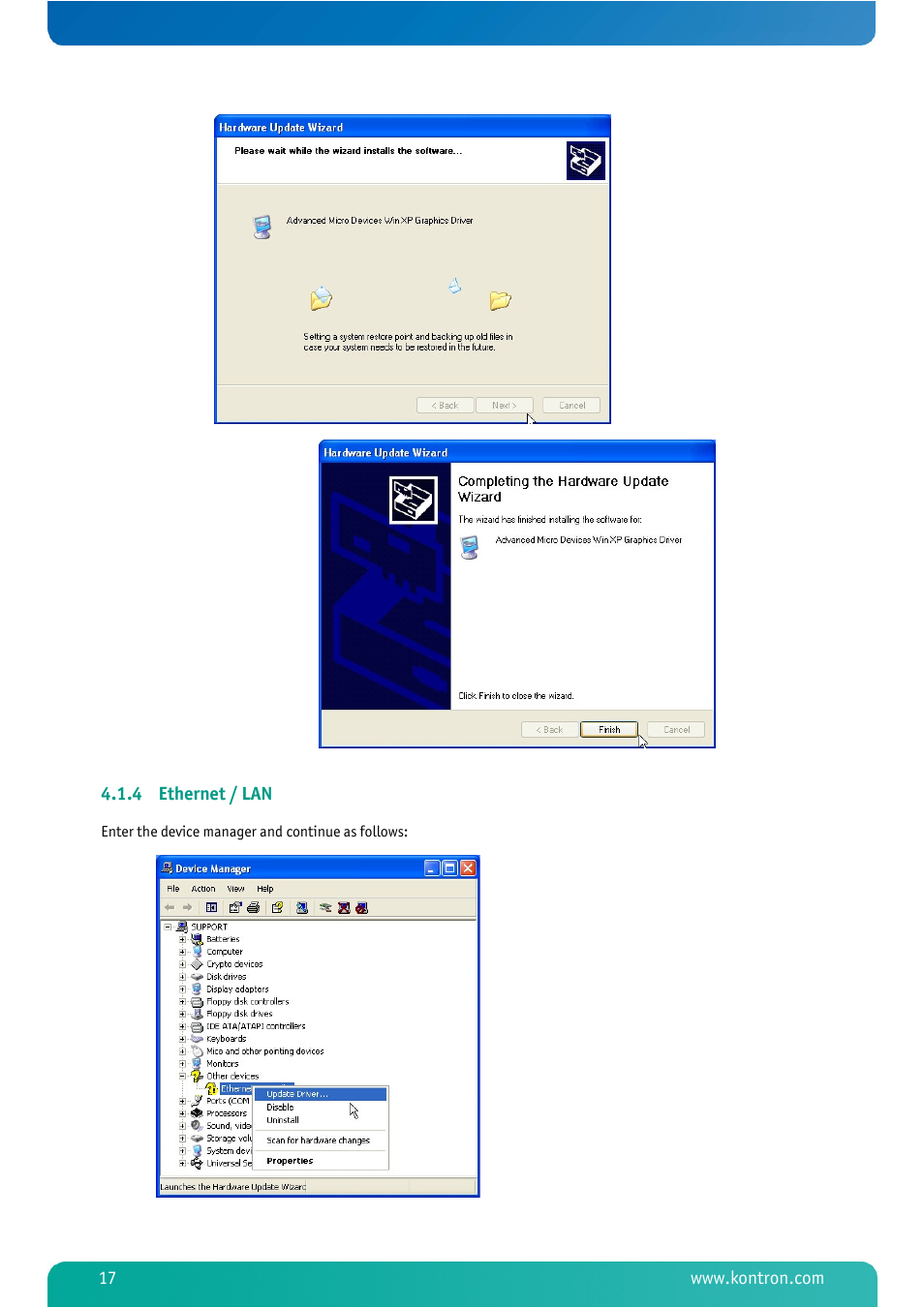 4 ethernet / lan, Ethernet / lan | Kontron MSM800BEV V101 BIOS User Manual | Page 19 / 58