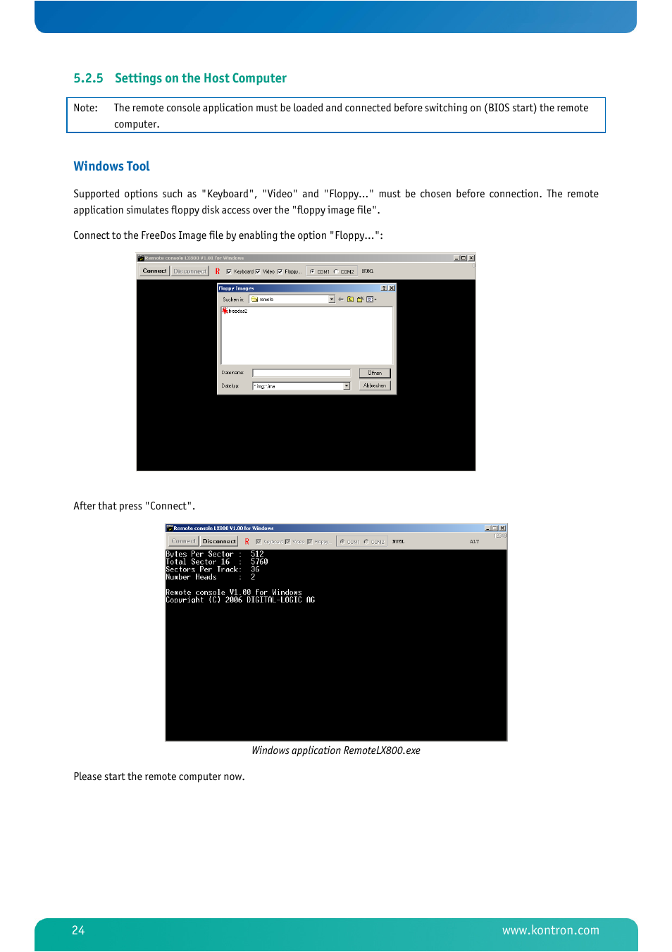 5 settings on the host computer, Settings on the host computer, Windows tool | Kontron MSM800BEV V101 BIOS User Manual | Page 26 / 58