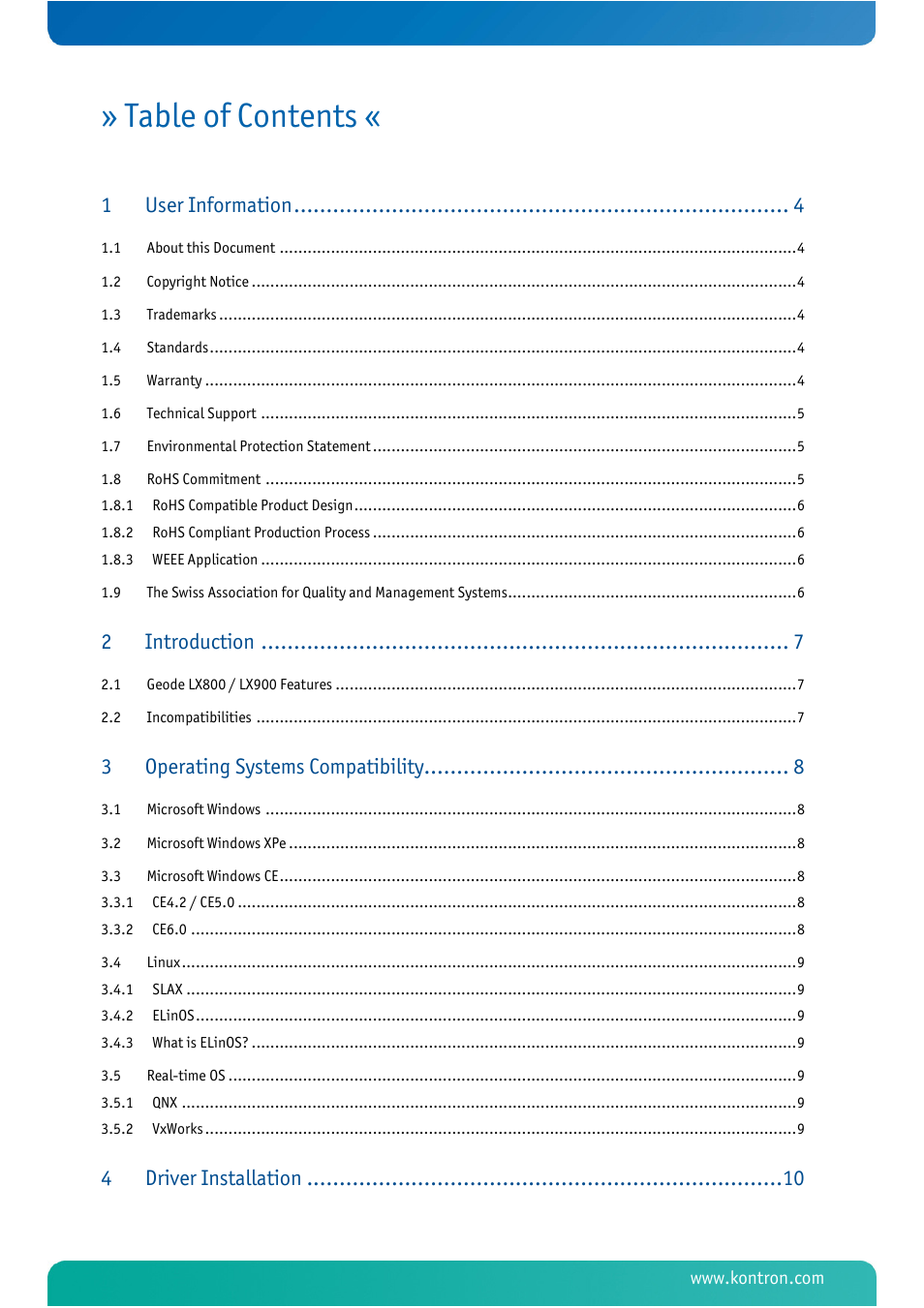 Kontron MSM800BEV V101 BIOS User Manual | Page 3 / 58