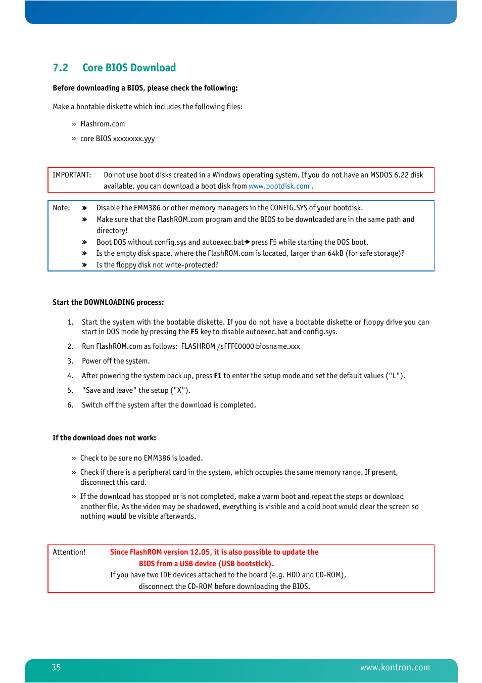 2 core bios download, Core bios download | Kontron MSM800BEV V101 BIOS User Manual | Page 37 / 58
