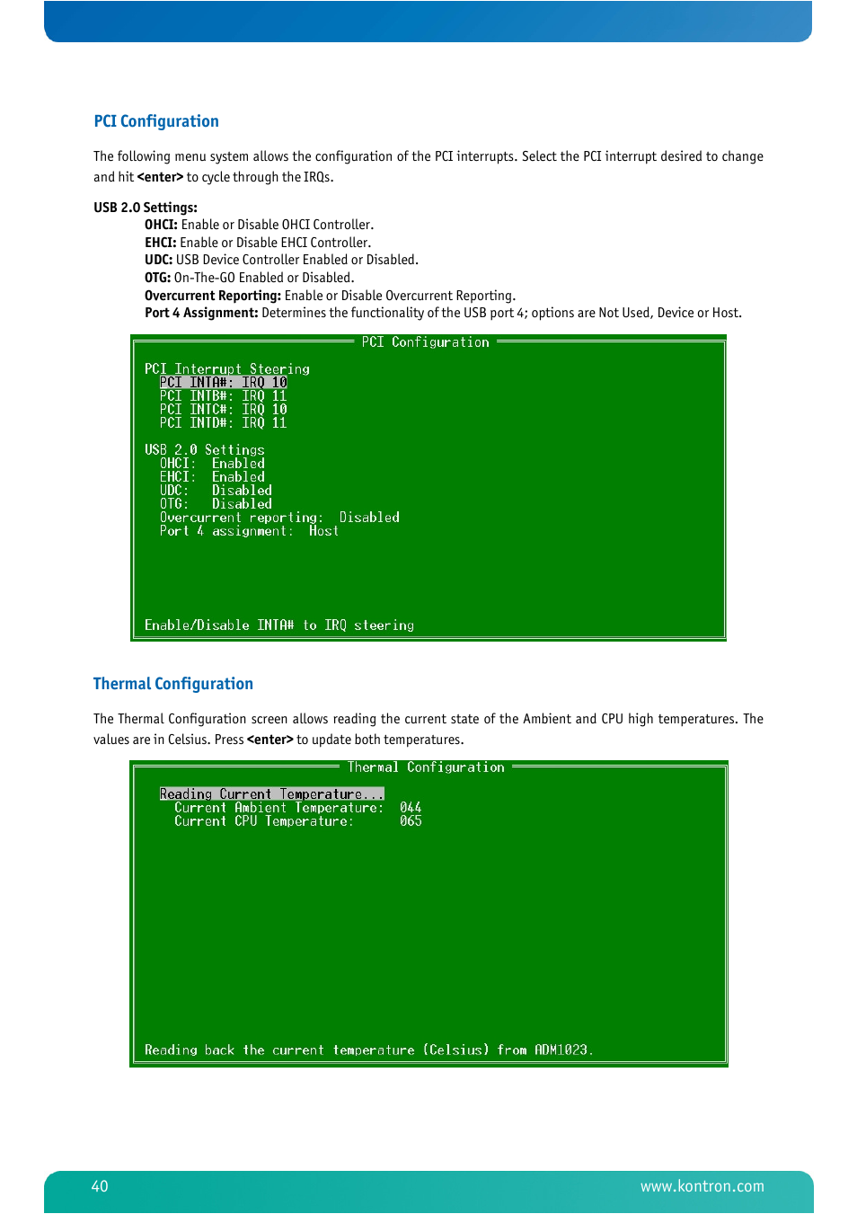 Thermal configuration | Kontron MSM800BEV V101 BIOS User Manual | Page 42 / 58