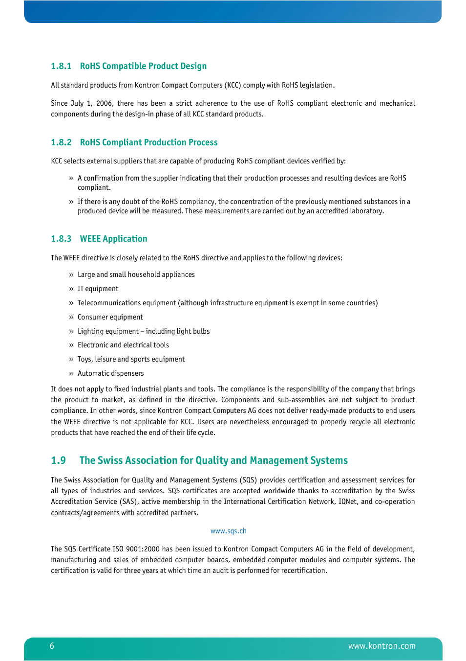 1 rohs compatible product design, 2 rohs compliant production process, 3 weee application | Rohs compatible product design, Rohs compliant production process, Weee application | Kontron MSM800BEV V101 BIOS User Manual | Page 8 / 58