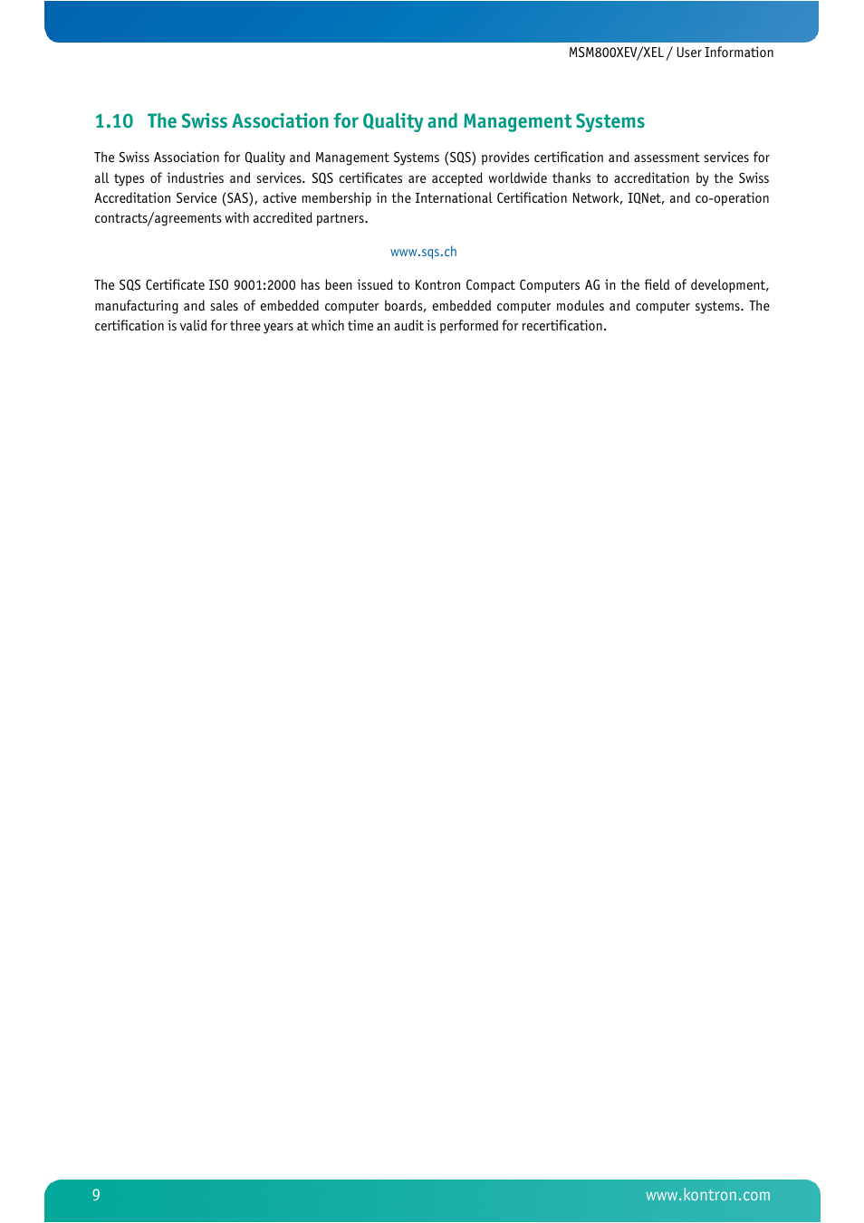 Kontron MSM800XEL User Manual | Page 11 / 105