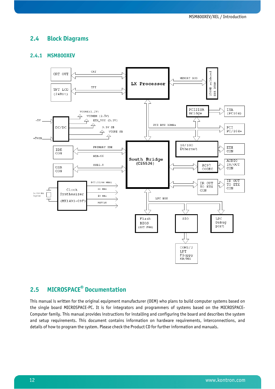 4 block diagrams, 1 msm800xev, 5 microspace® documentation | Block diagrams, Msm800xev, Microspace, Documentation, 5 microspace | Kontron MSM800XEL User Manual | Page 14 / 105