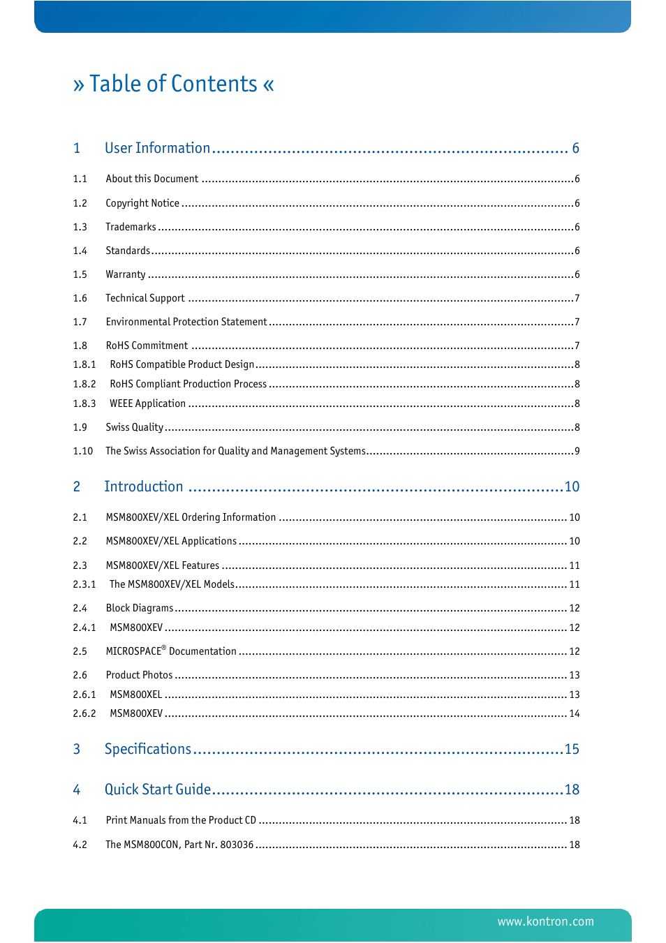Kontron MSM800XEL User Manual | Page 3 / 105
