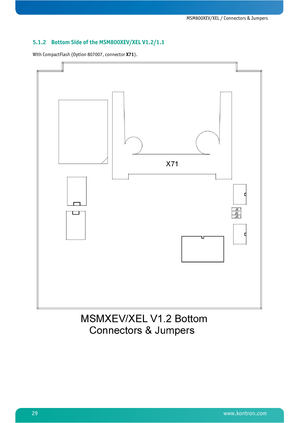 2 bottom side of the msm800xev/xel v1.2/1.1, Bottom side of the msm800xev/xel v1.2/1.1 | Kontron MSM800XEL User Manual | Page 31 / 105