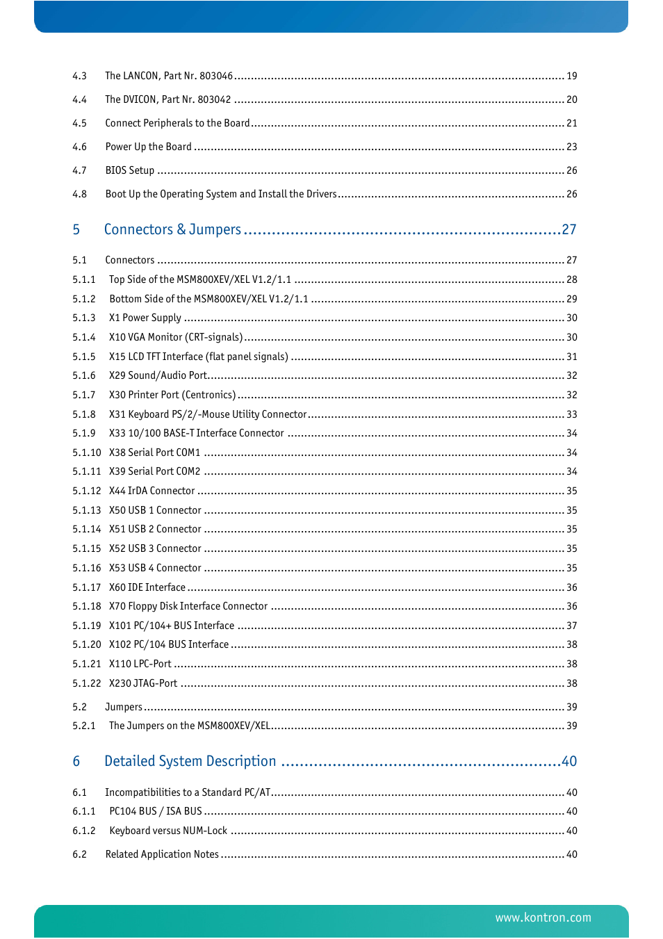 Connectors & jumpers, Detailed system description | Kontron MSM800XEL User Manual | Page 4 / 105