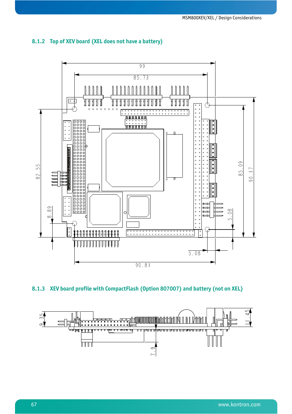 2 top of xev board (xel does not have a battery), Top of xev board (xel does not have a battery) | Kontron MSM800XEL User Manual | Page 69 / 105