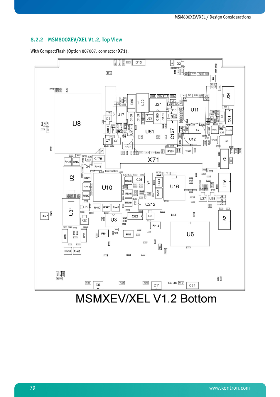 2 msm800xev/xel v1.2, top view, Msm800xev/xel v1.2, top view | Kontron MSM800XEL User Manual | Page 81 / 105
