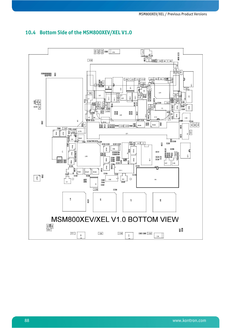 4 bottom side of the msm800xev/xel v1.0, Bottom side of the msm800xev/xel v1.0 | Kontron MSM800XEL User Manual | Page 90 / 105