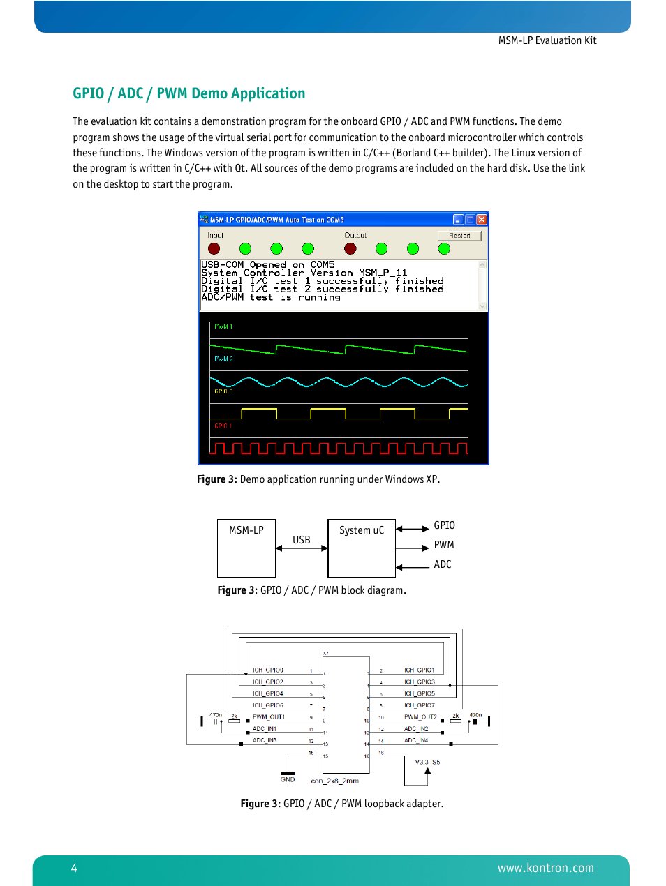 Gpio / adc / pwm demo application | Kontron MSM-LP Manual Start-up Guide V101 User Manual | Page 5 / 6
