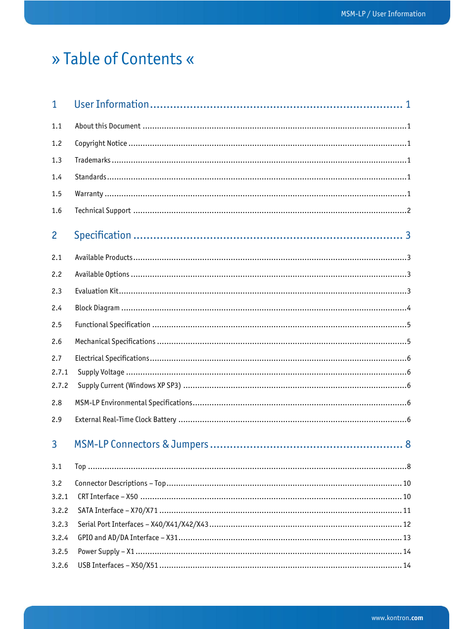 Kontron MSM-LP Manual User Guide V106 User Manual | Page 2 / 72